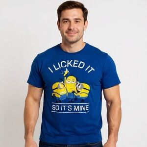 Minion's Despicable Me I Licked It So It's Mine Funny Graphic Tee Blue Sz M